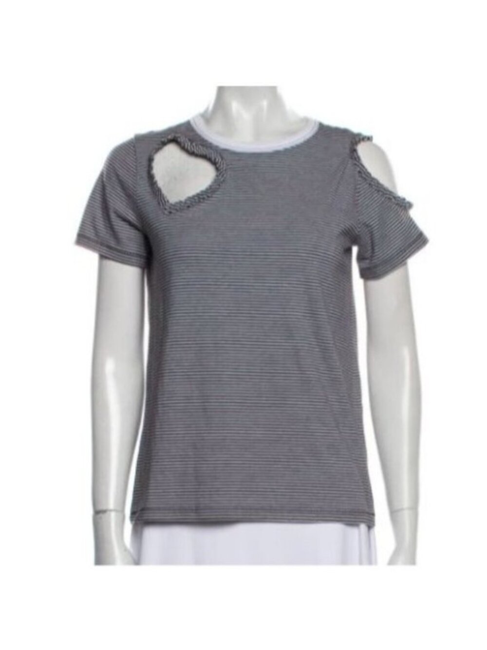 Current/Elliott Striped Cut-Out Heart T-Shirt Black & White